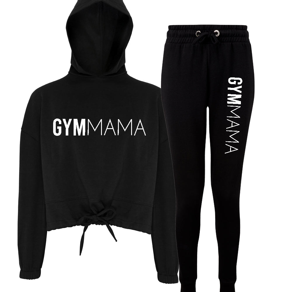 Gym Mama Verve Crop Hoodie & Jogger Black Tracksuit