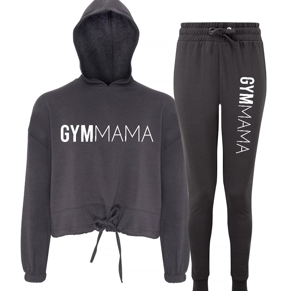 Gym Mama Verve Crop Hoodie & Jogger Charcoal Tracksuit