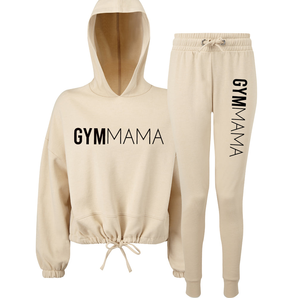 Gym Mama Verve Crop Hoodie & Jogger Ivory Tracksuit