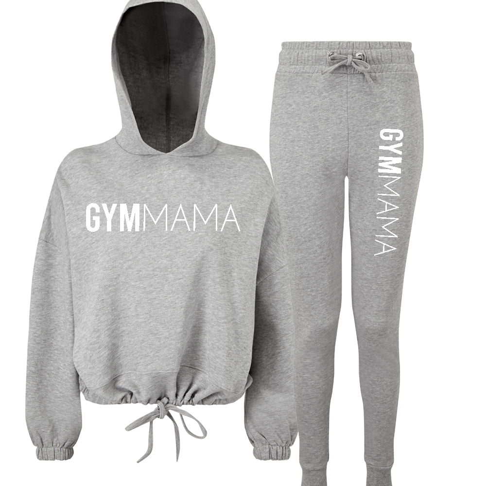 Gym Mama Verve Crop Hoodie & Jogger Grey Tracksuit