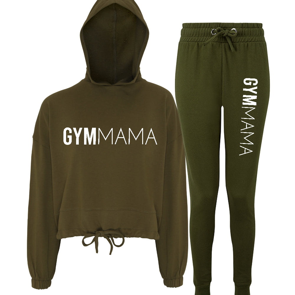 Gym Mama Verve Crop Hoodie & Jogger Olive Tracksuit